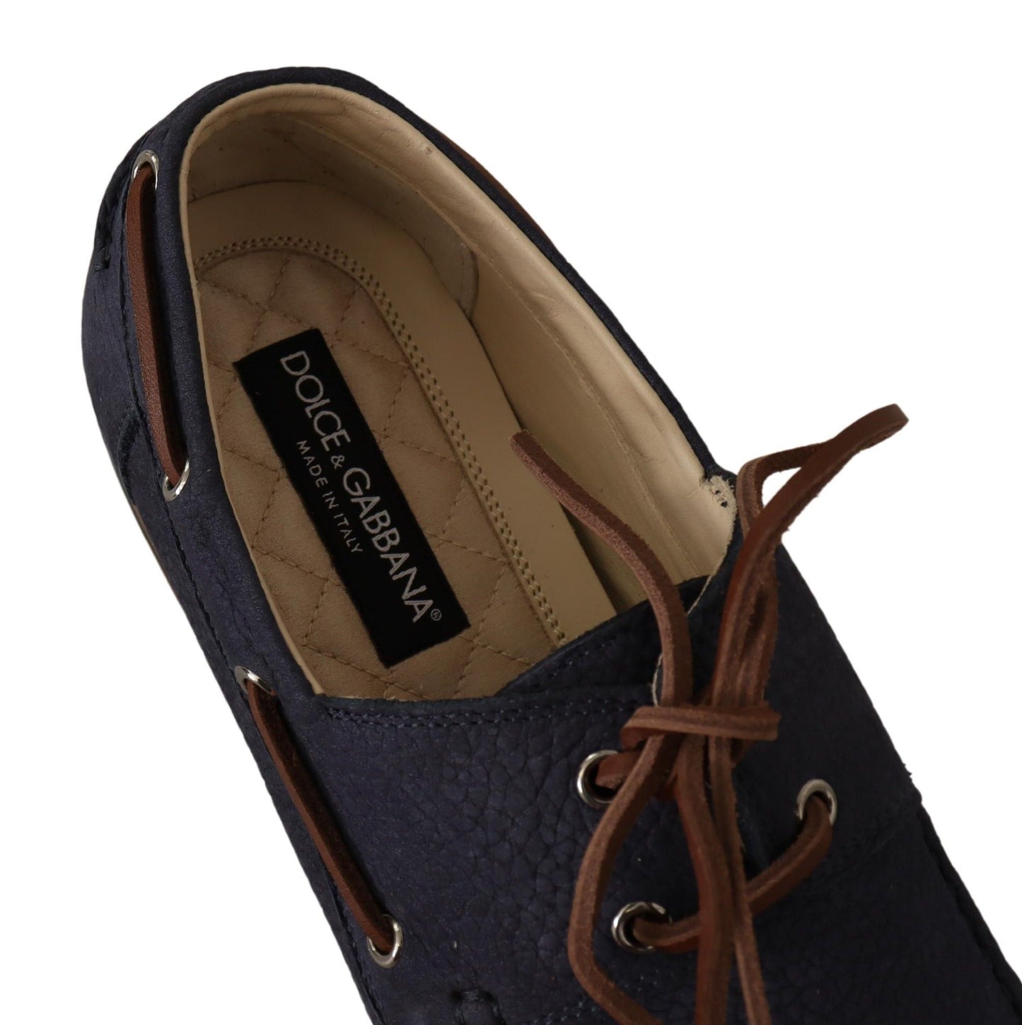 Dolce & Gabbana Blue Leather Lace Up Men Casual Boat Shoes