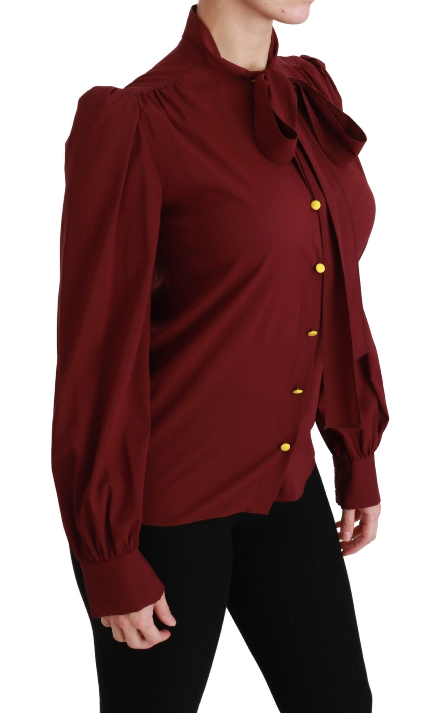 Dolce & Gabbana Maroon Long Sleeve Shirt Blouse Silk Top