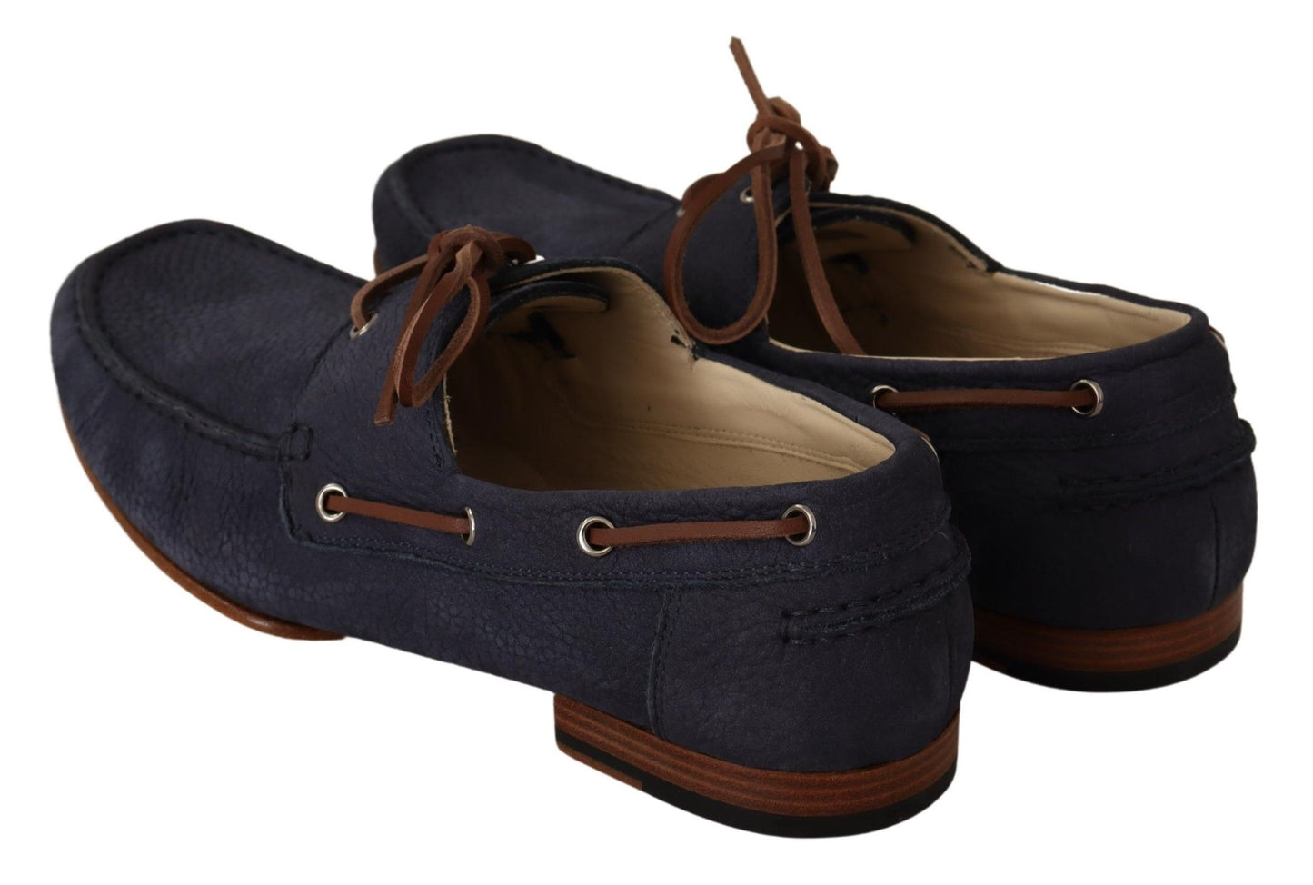 Dolce & Gabbana Blue Leather Lace Up Men Casual Boat Shoes