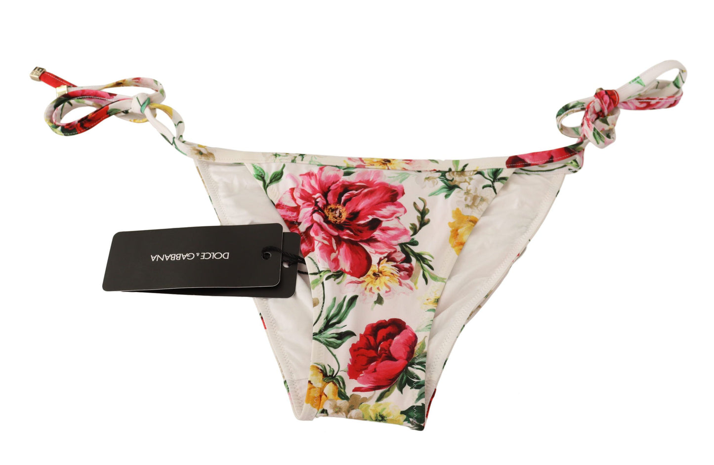 Dolce & Gabbana White Floral Print Bikini Bottom Swimwear