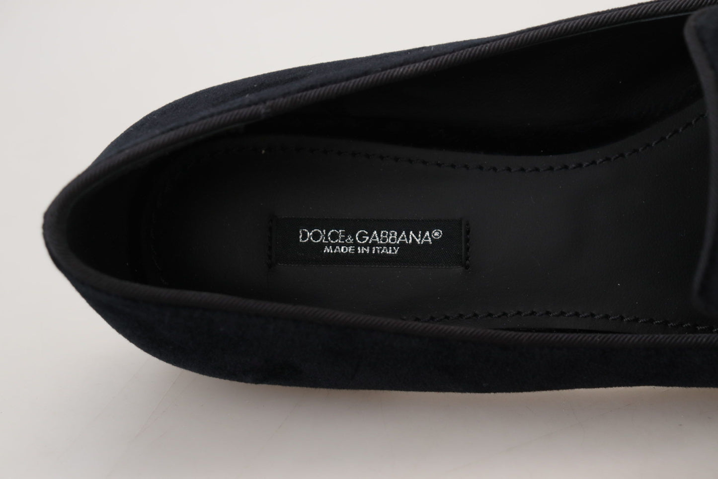 Dolce & Gabbana Black Velvet Crystals Loafers Flats Shoes