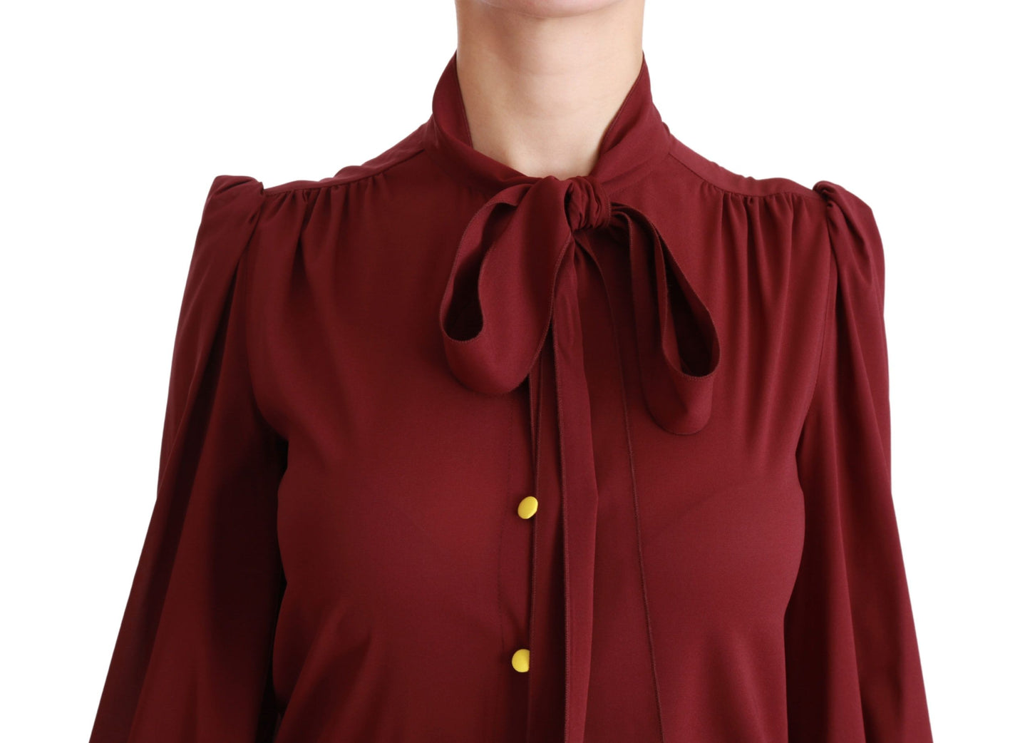 Dolce & Gabbana Maroon Long Sleeve Shirt Blouse Silk Top