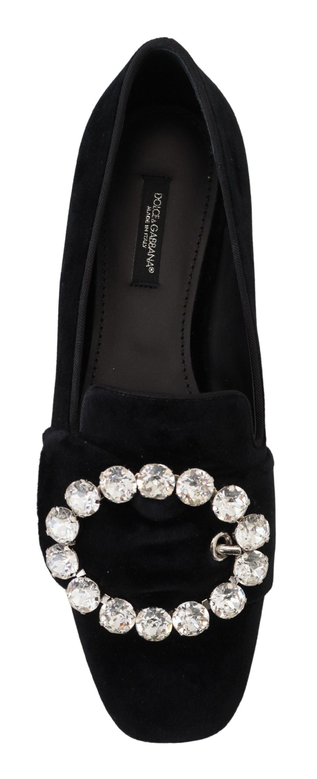 Dolce & Gabbana Black Velvet Crystals Loafers Flats Shoes