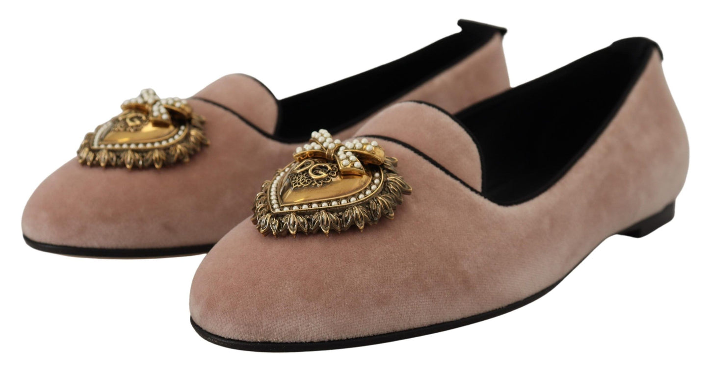 Dolce & Gabbana Pink Velvet Slip Ons Loafers Flats Shoes