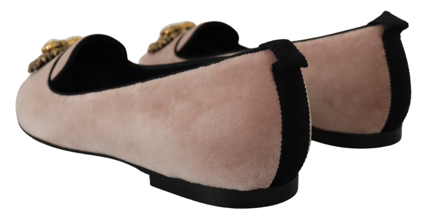 Dolce & Gabbana Pink Velvet Slip Ons Loafers Flats Shoes