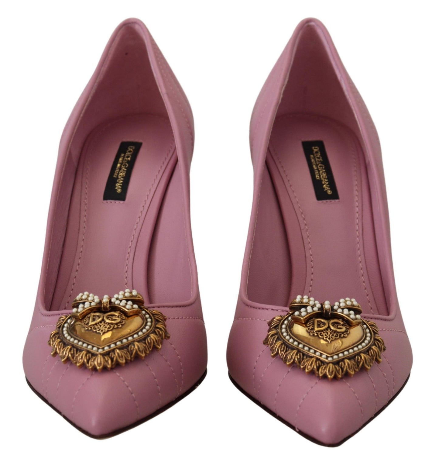 Dolce & Gabbana Pink Leather Heart DEVOTION Heels Pumps Shoes