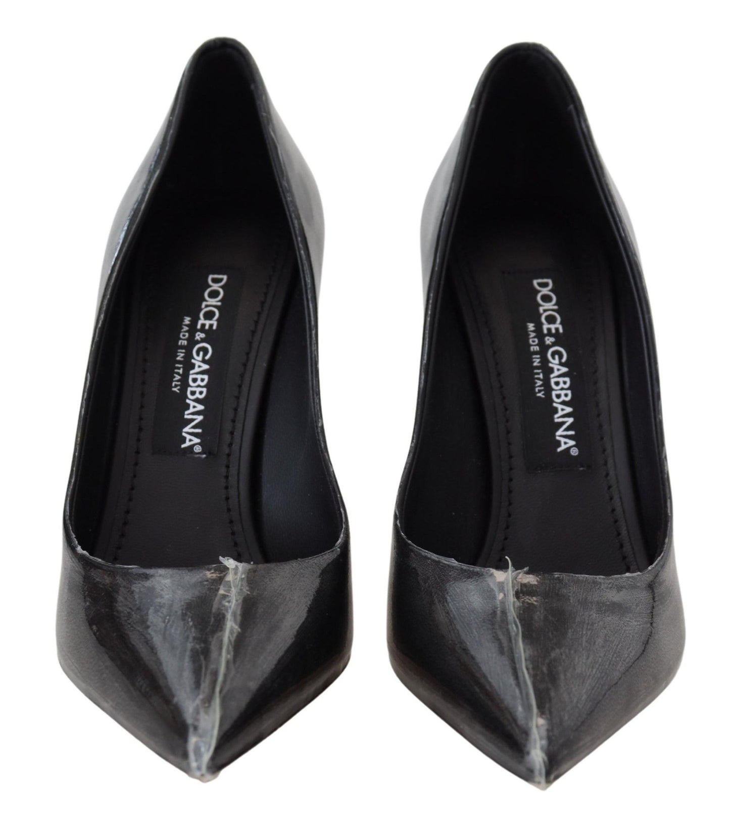 Dolce & Gabbana Black Leather Heels Pumps Plastic Wrapped Shoes