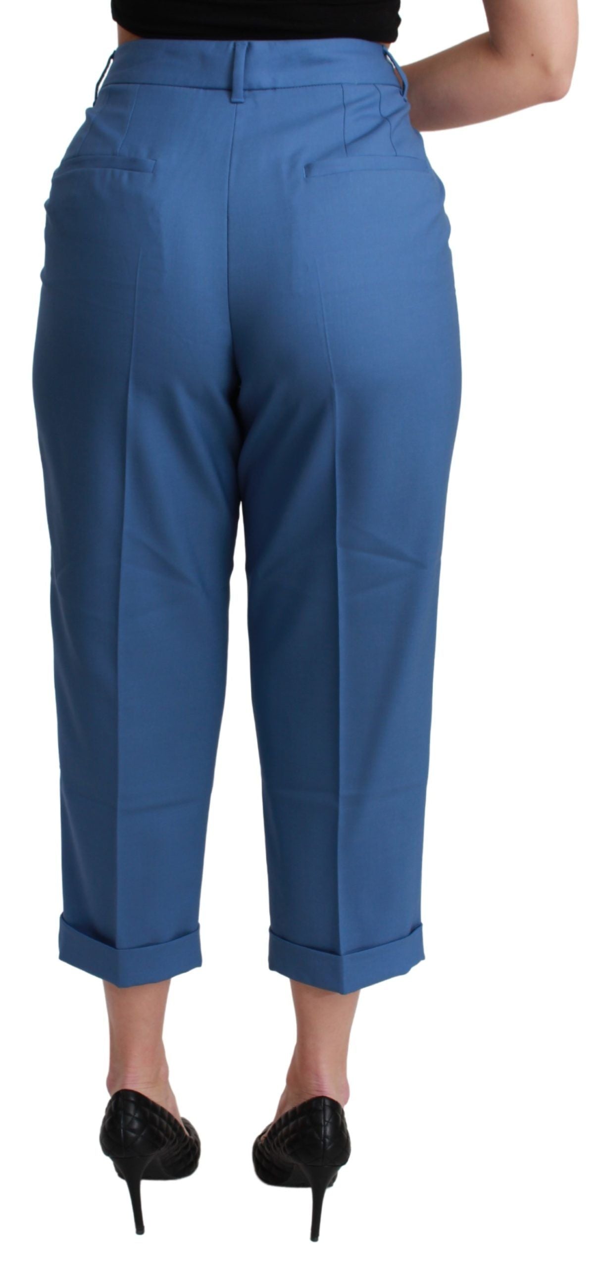 Dolce & Gabbana Blue Pleated Wool Cuffed Cropped Trouser Pants