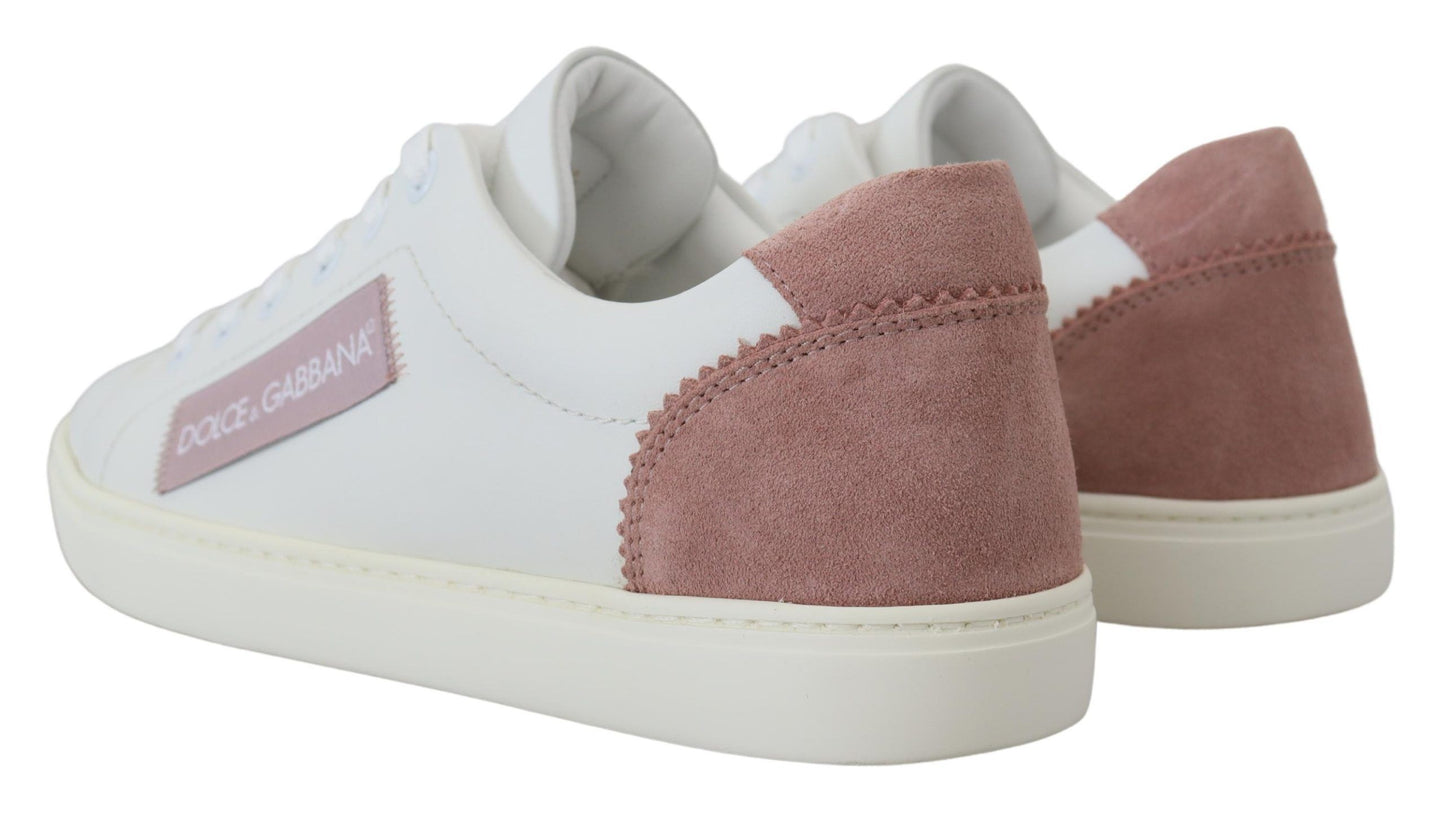 Dolce & Gabbana White Pink Leather Low Top Sneakers Shoes