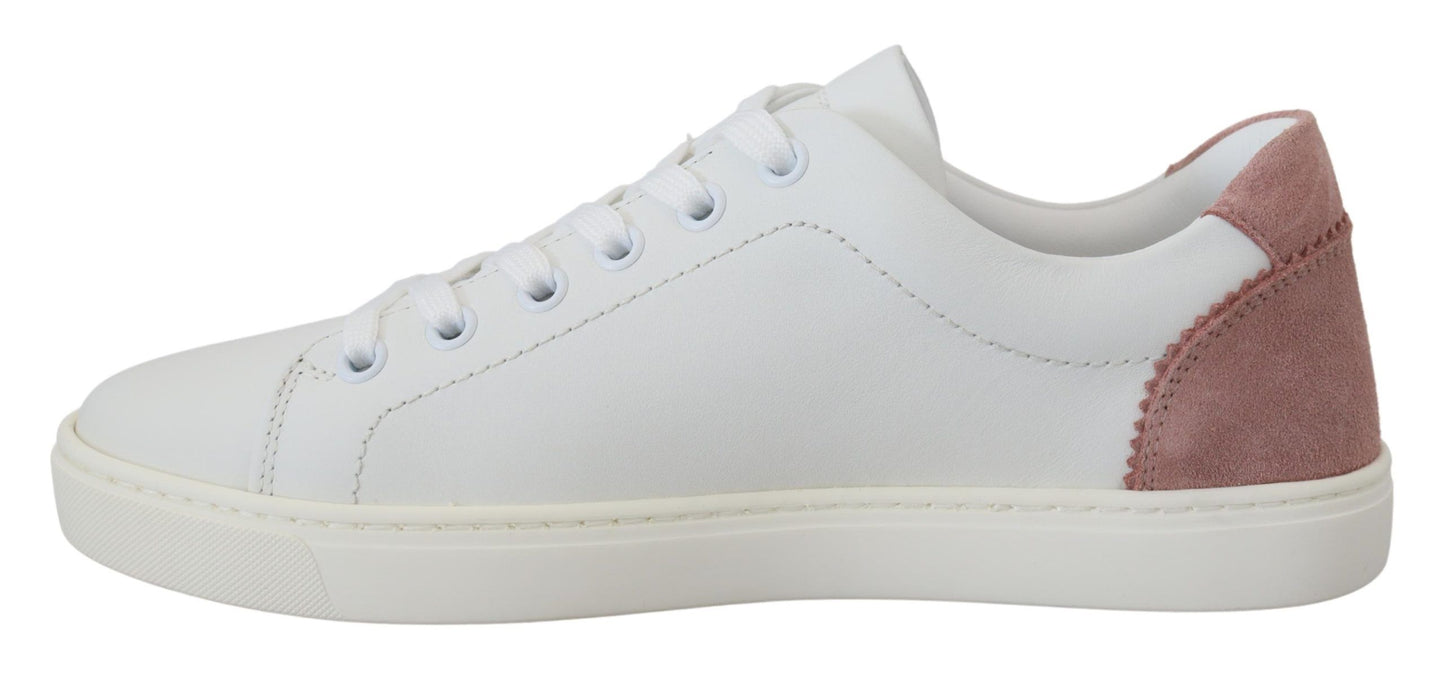 Dolce & Gabbana White Pink Leather Low Top Sneakers Shoes