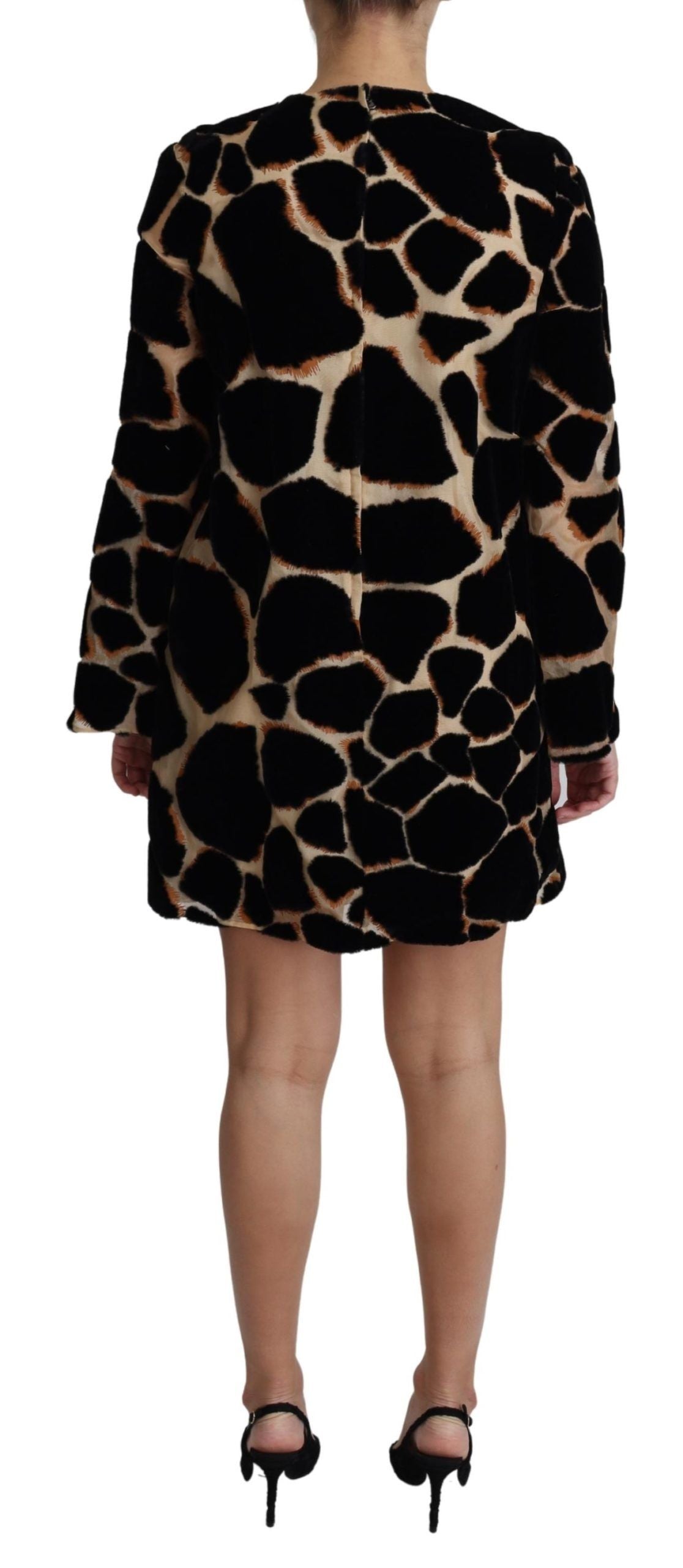 Dolce & Gabbana Black Giraffe Print Shift Mini Dress