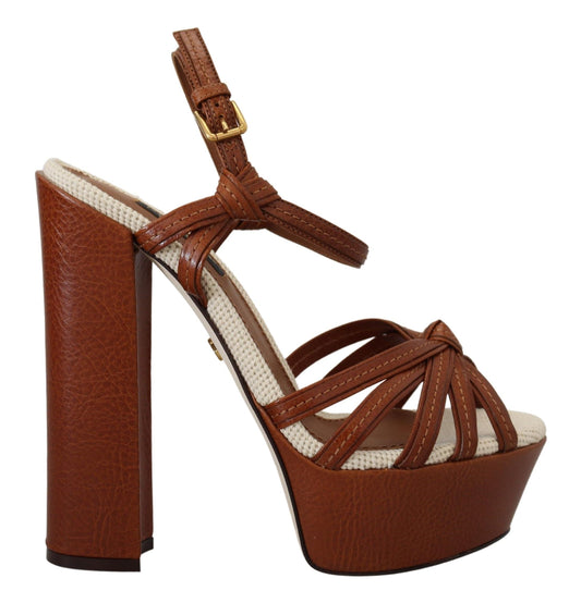 Dolce & Gabbana Brown Platform Leather Sandals Shoes