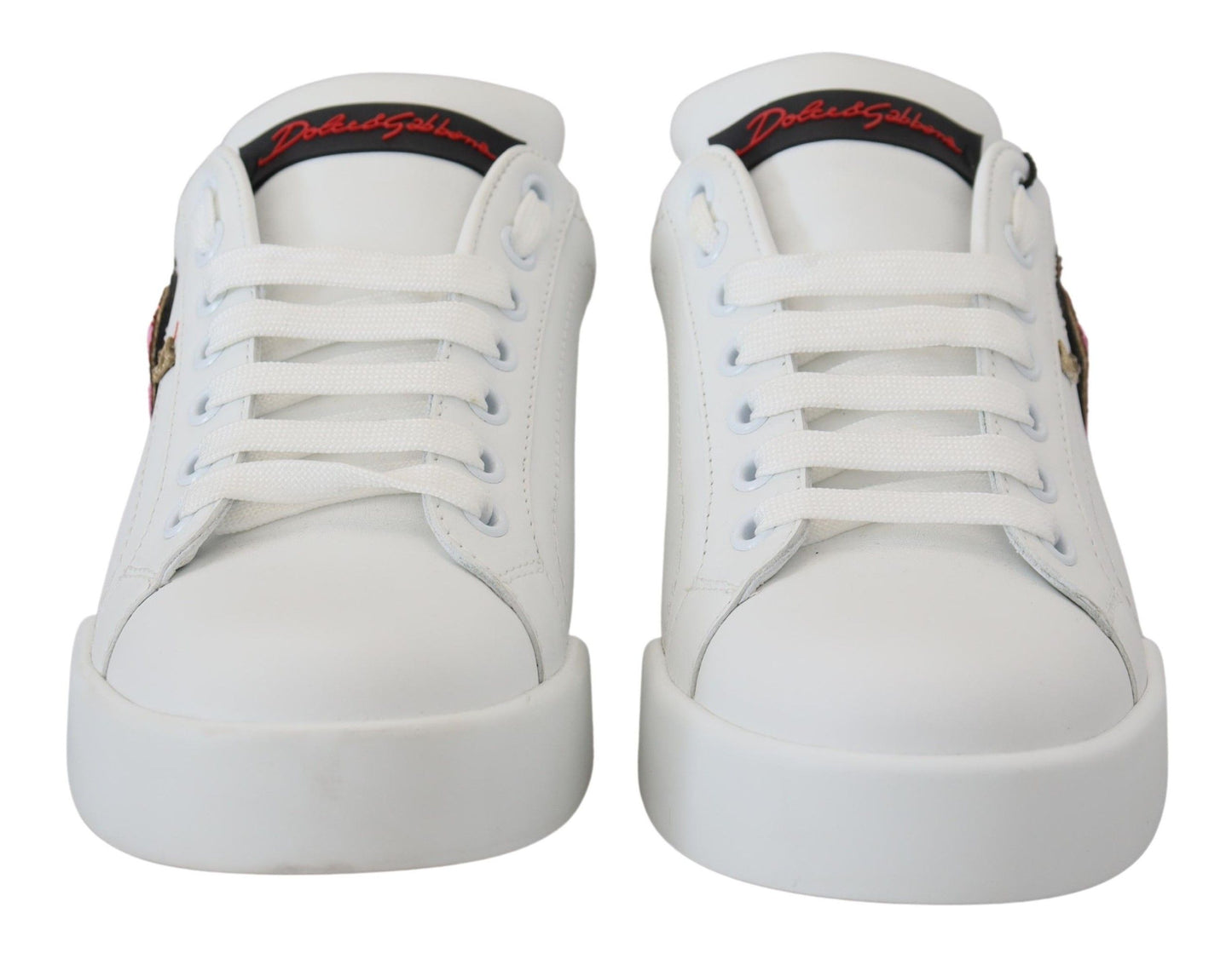 Dolce & Gabbana White Leather Sneaker Portofino Logo Heart Shoes