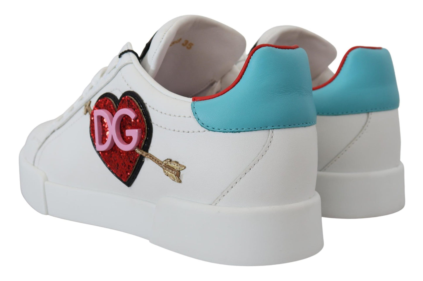 Dolce & Gabbana White Leather Sneaker Portofino Logo Heart Shoes