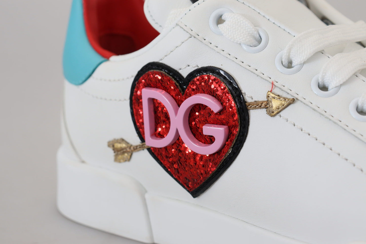 Dolce & Gabbana White Leather Sneaker Portofino Logo Heart Shoes