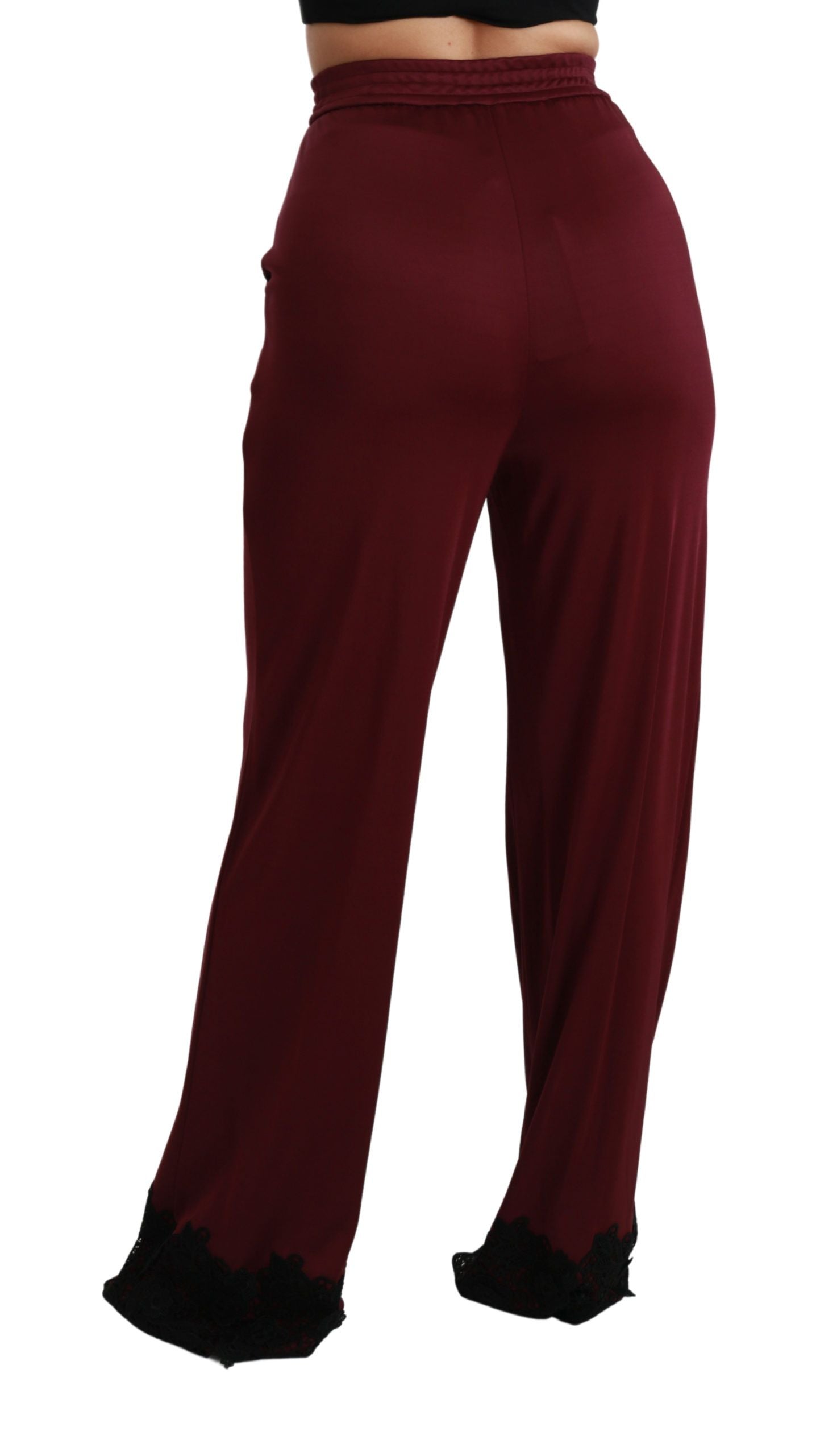 Dolce & Gabbana Black Lace High Waist Wide Leg Maroon  Pants