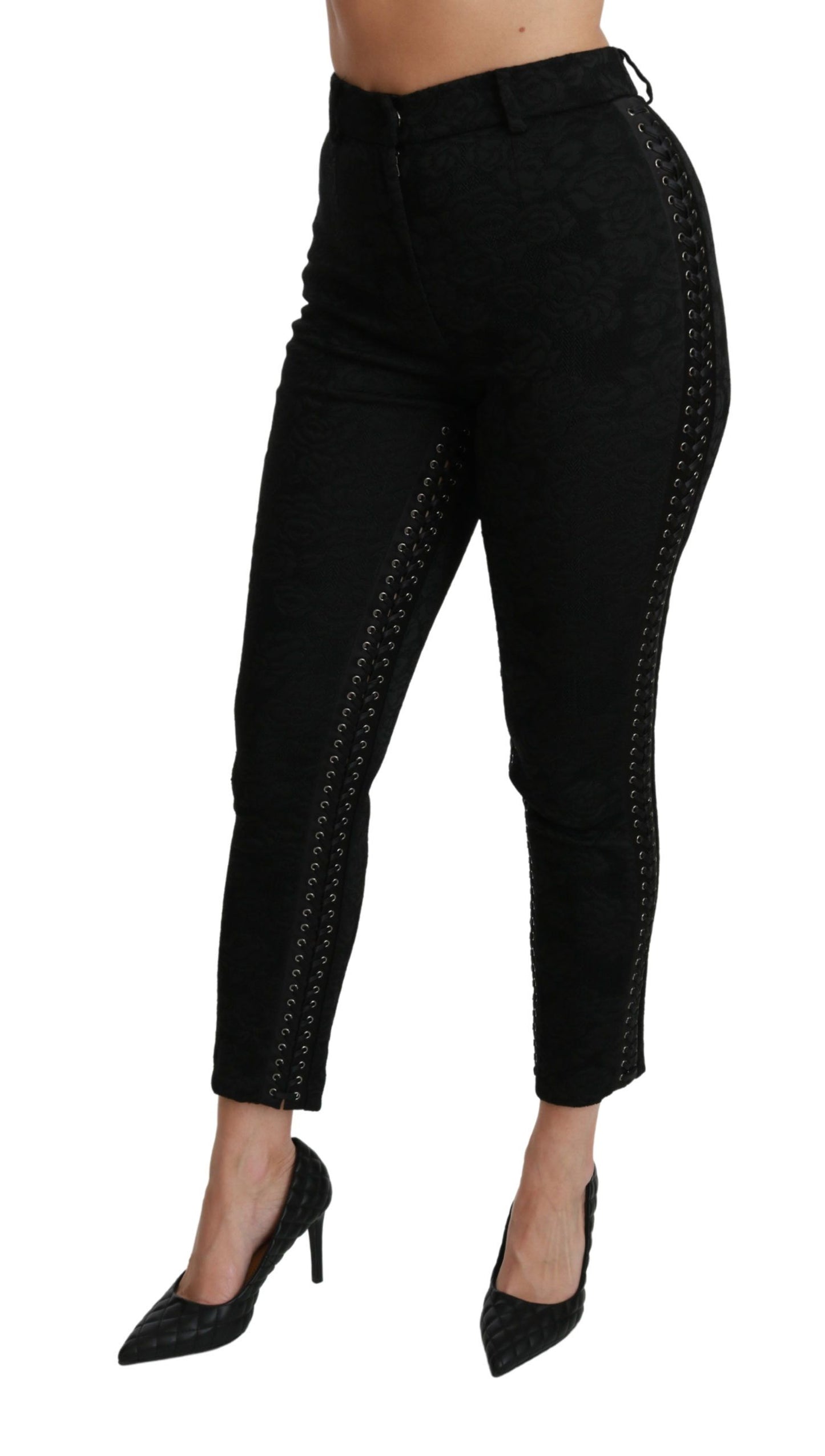 Dolce & Gabbana Black Brocade Skinny High Waist Pants