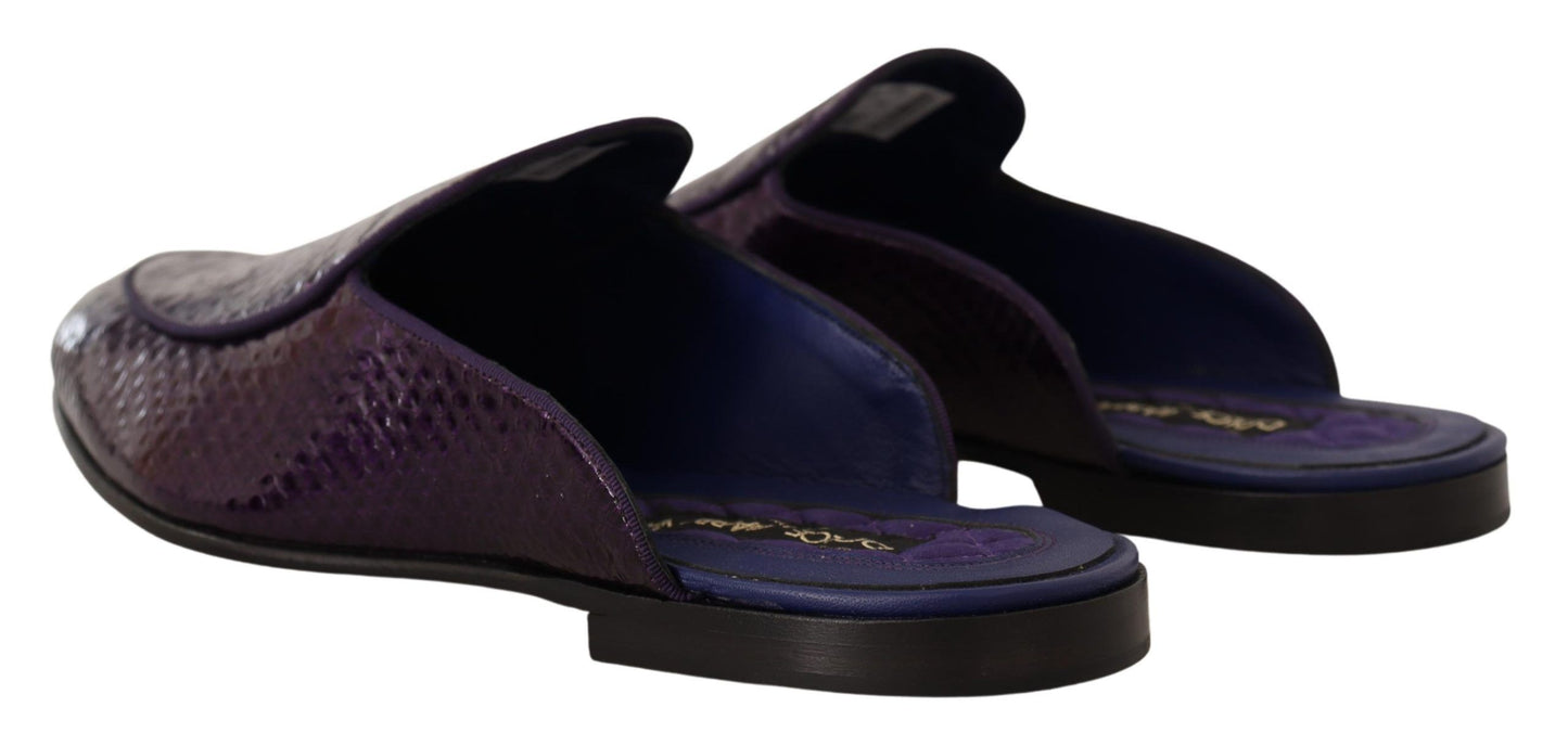 Dolce & Gabbana Purple Exotic Leather Flats Slides Shoes