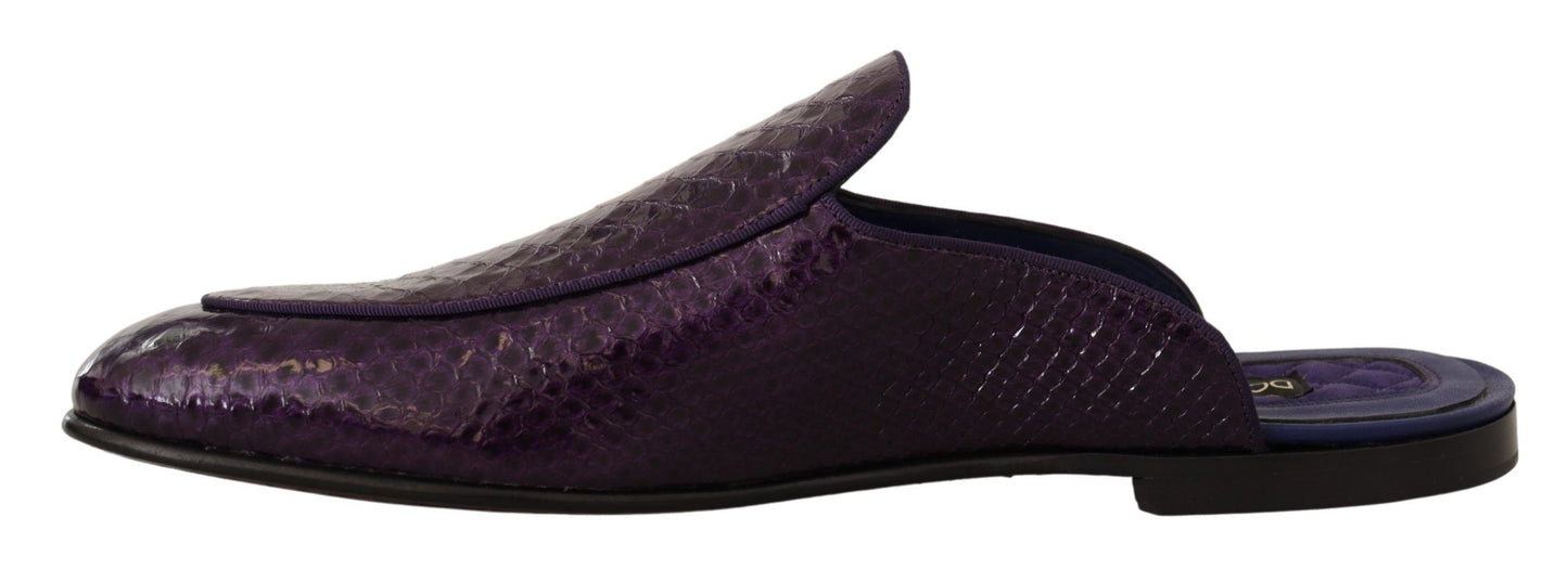 Dolce & Gabbana Purple Exotic Leather Flats Slides Shoes