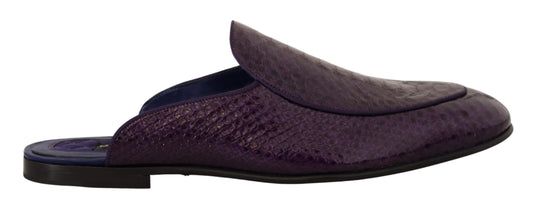 Dolce & Gabbana Purple Exotic Leather Flats Slides Shoes