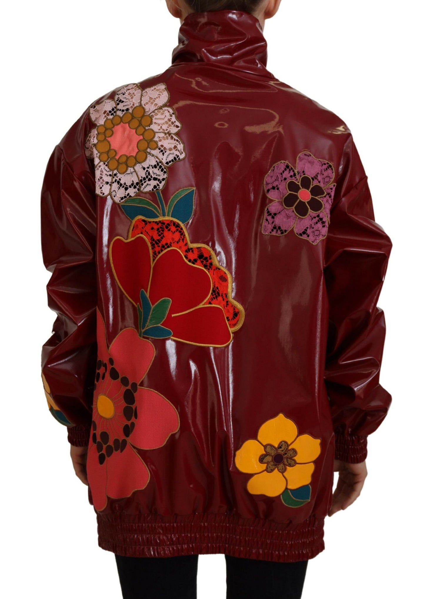 Dolce & Gabbana Maroon Floral Full Zip Polyester Women Jacket