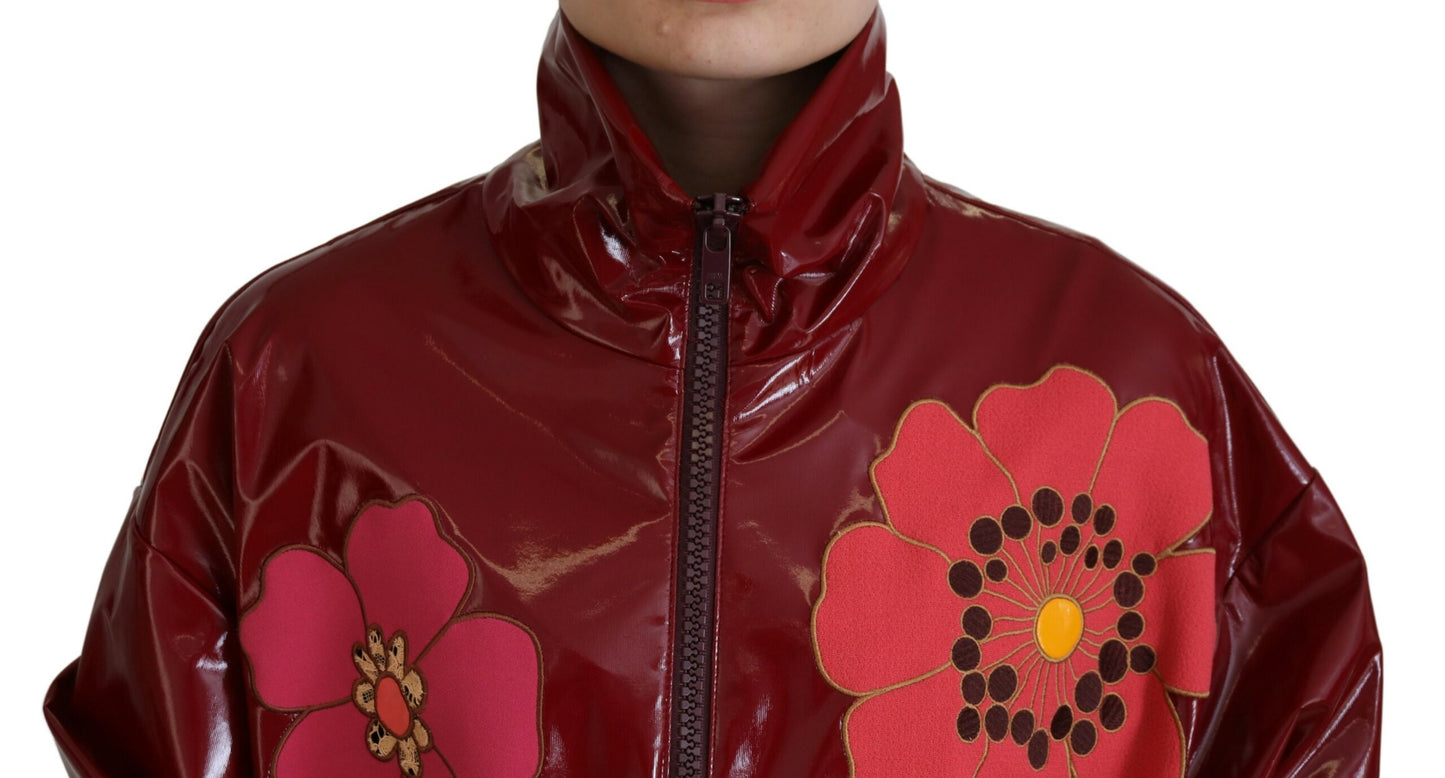 Dolce & Gabbana Maroon Floral Full Zip Polyester Women Jacket