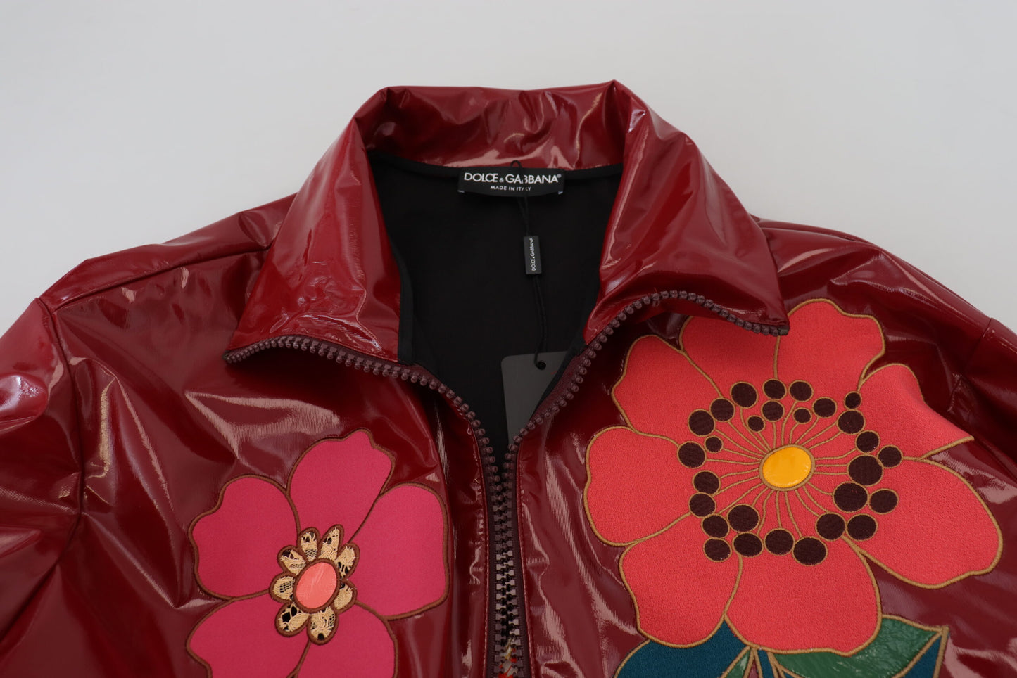 Dolce & Gabbana Maroon Floral Full Zip Polyester Women Jacket