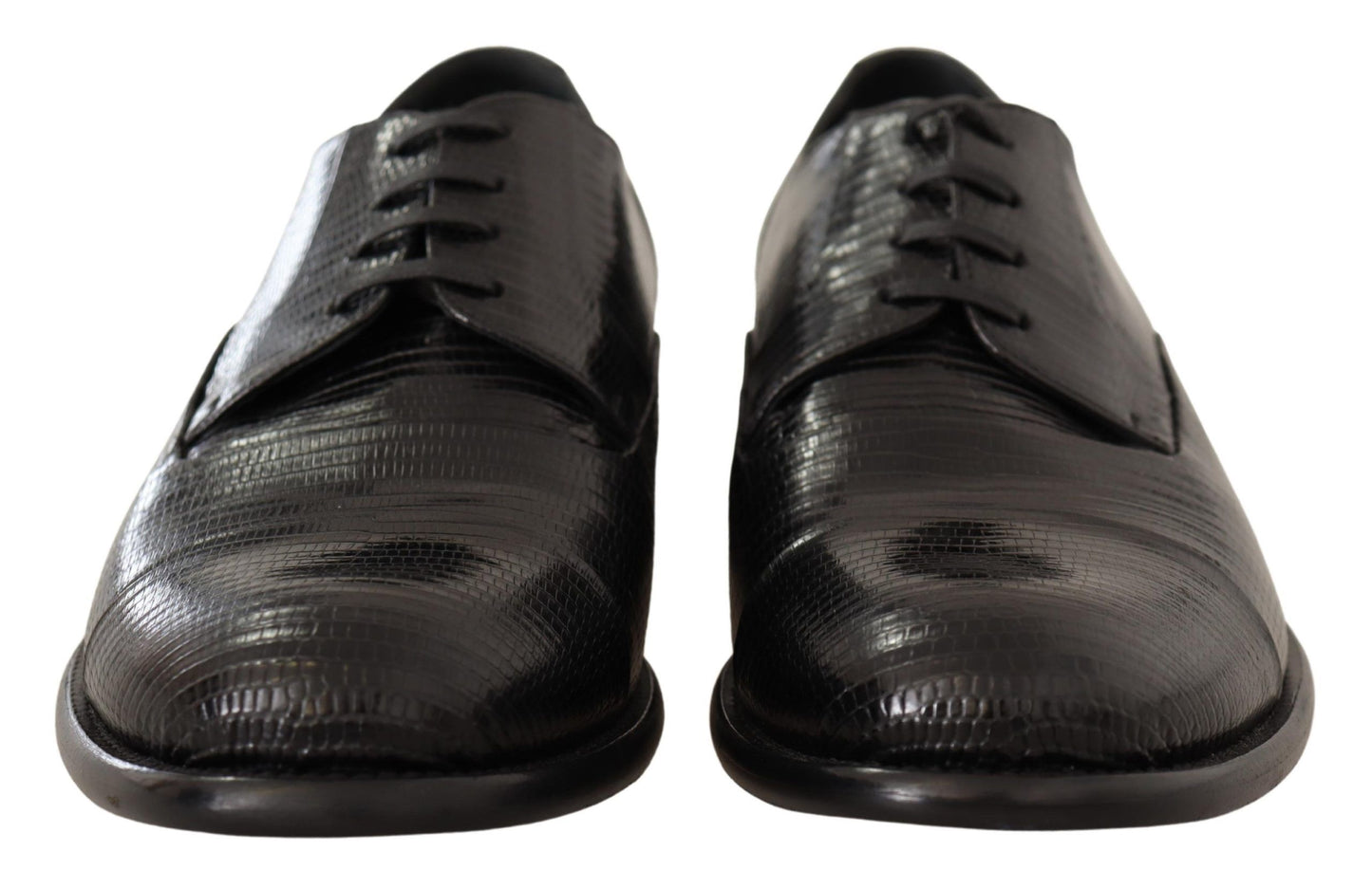 Dolce & Gabbana Black Lizard Leather Derby Dress Shoes