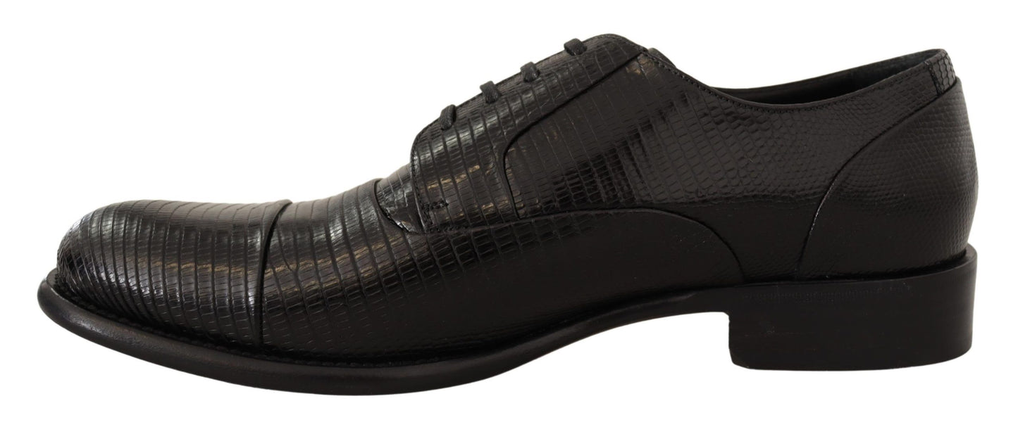 Dolce & Gabbana Black Lizard Leather Derby Dress Shoes