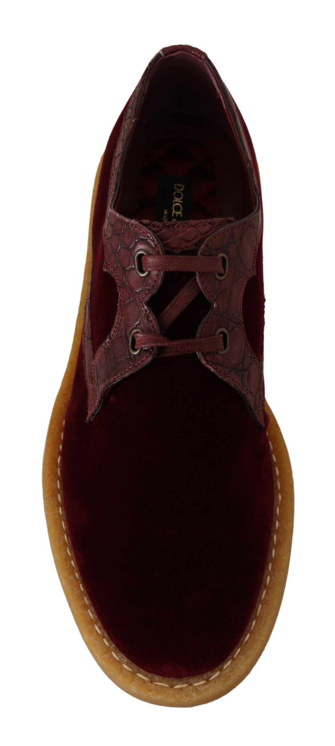 Dolce & Gabbana Bordeaux Velvet Exotic Leather Shoes