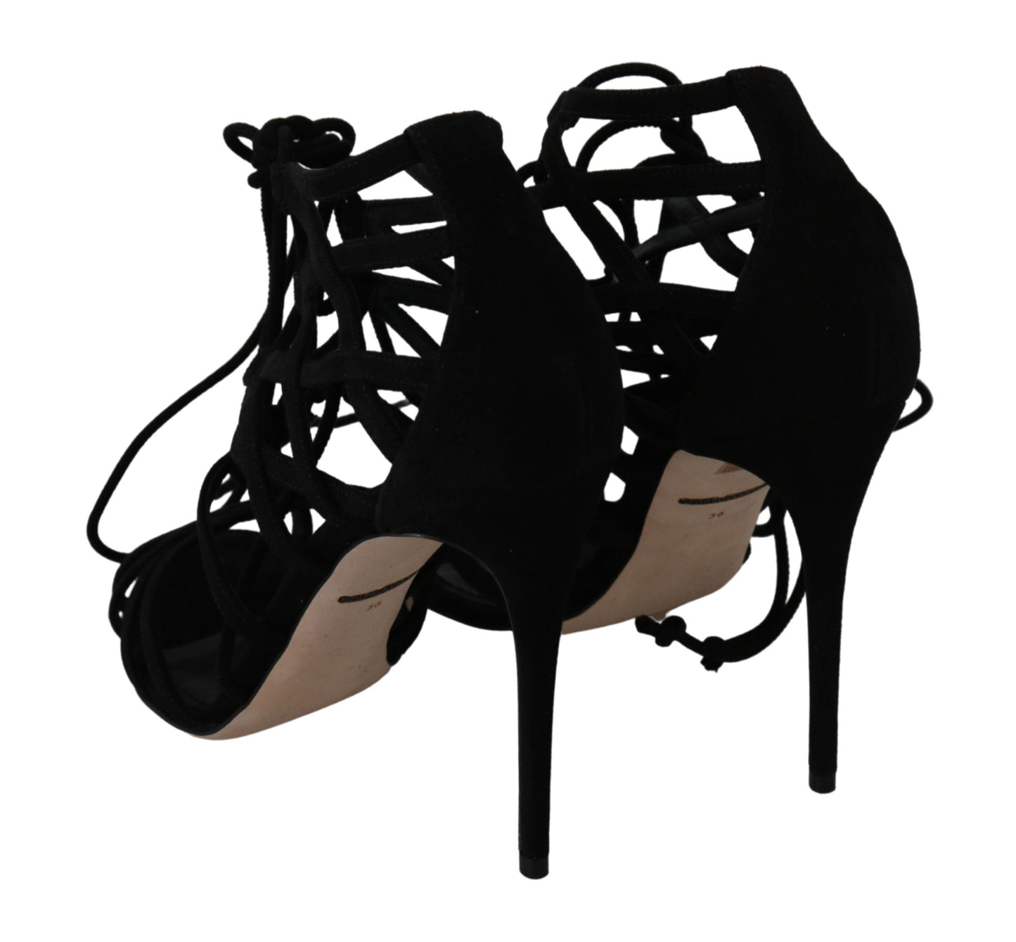 Dolce & Gabbana Black Suede Strap Stilettos Shoes Sandals