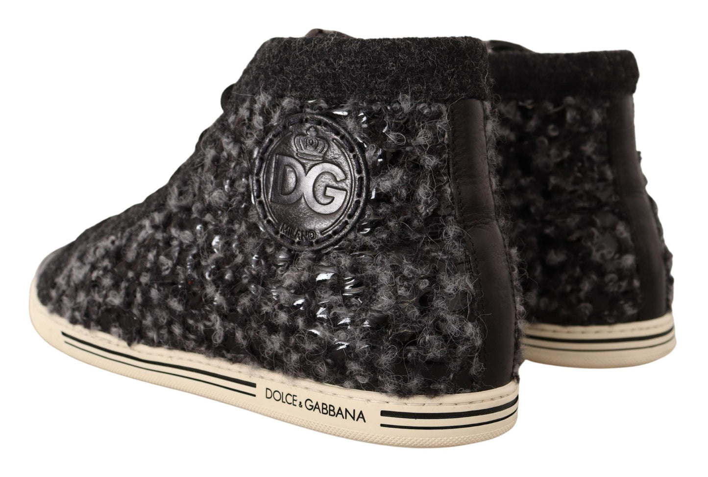 Dolce & Gabbana Gray Black Wool Cotton High Top Sneakers