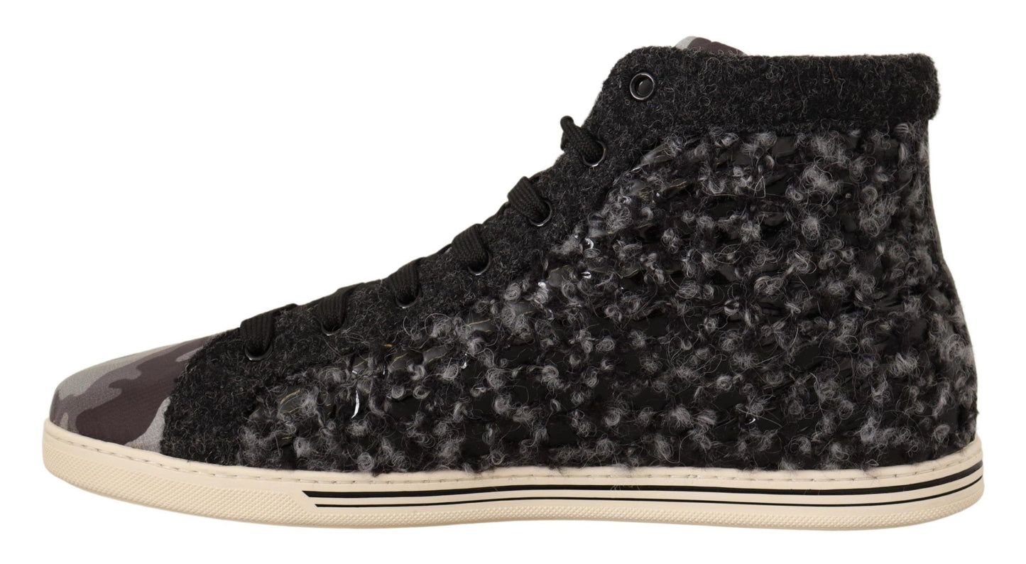 Dolce & Gabbana Gray Black Wool Cotton High Top Sneakers