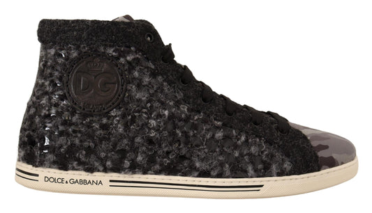 Dolce & Gabbana Gray Black Wool Cotton High Top Sneakers