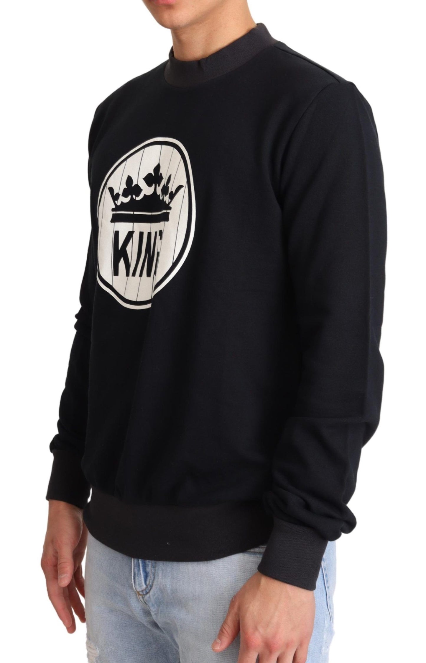 Dolce & Gabbana Blue Crown King Cotton Pullover Sweater