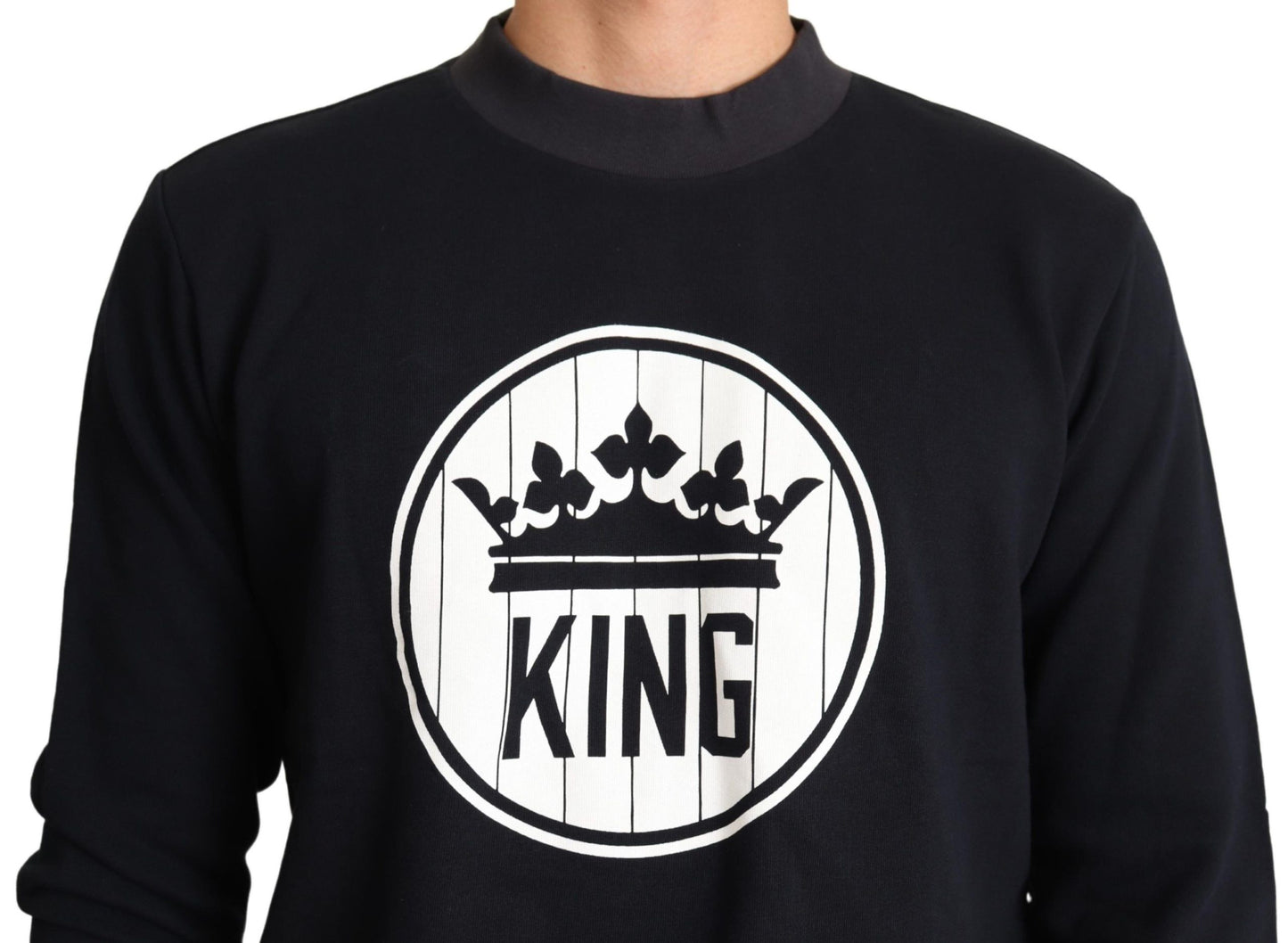 Dolce & Gabbana Blue Crown King Cotton Pullover Sweater