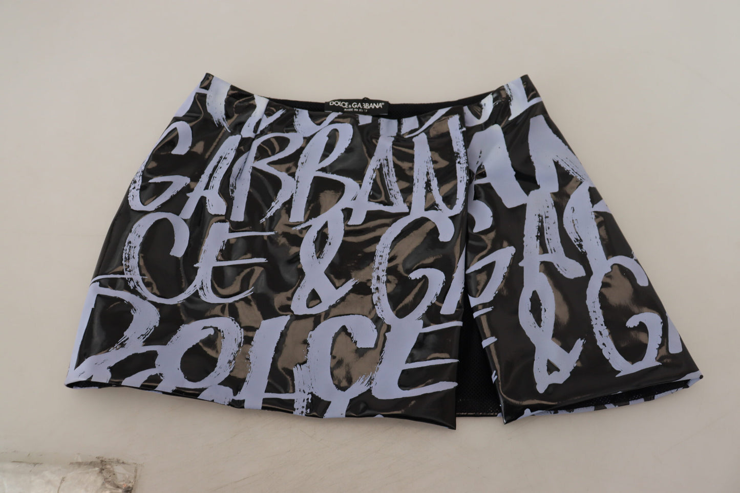 Dolce & Gabbana Black Logo Print High Waist A-line Mini Skirt