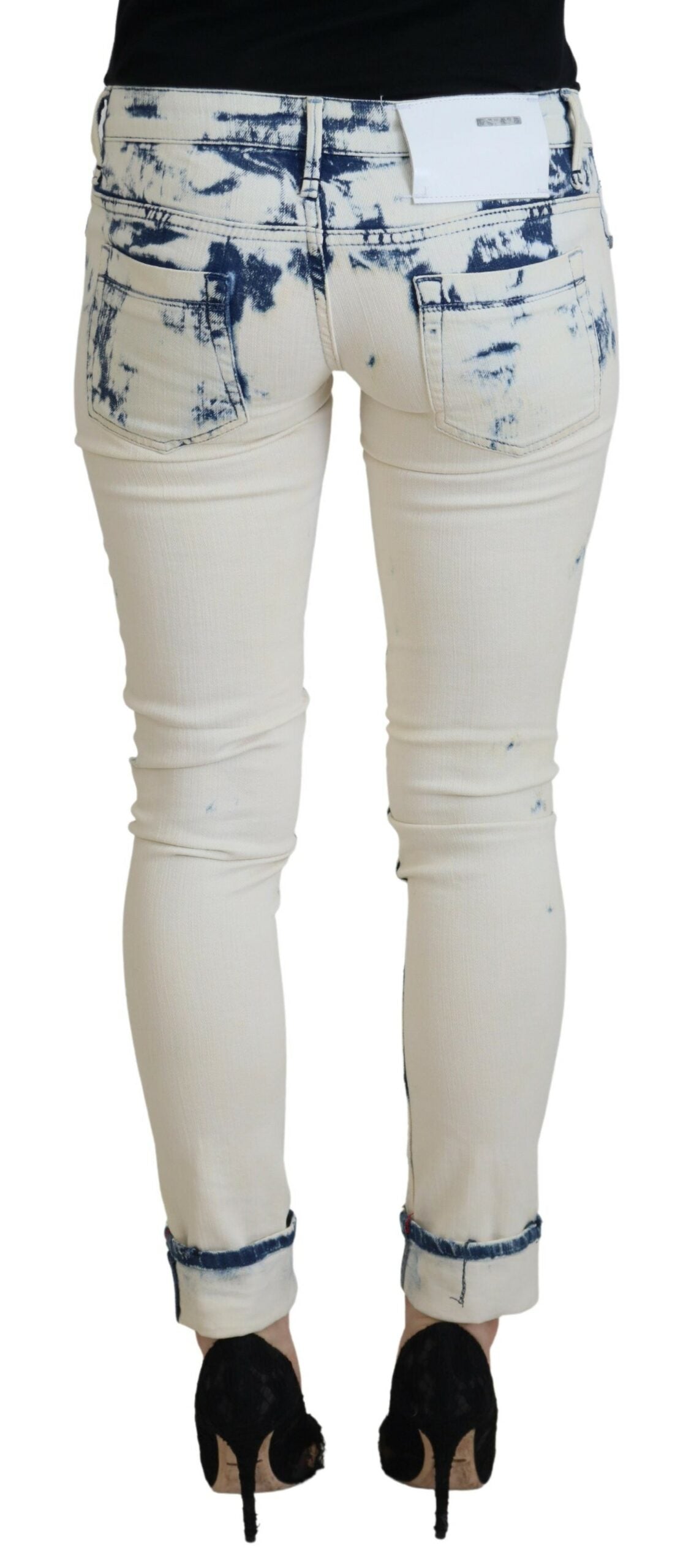 Acht White Blue Cotton Skinny Women Tattered Denim Jeans