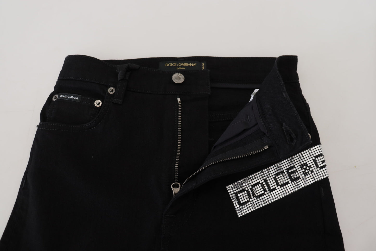 Dolce & Gabbana Black Sequined Cotton Slim Fit Denim Jeans