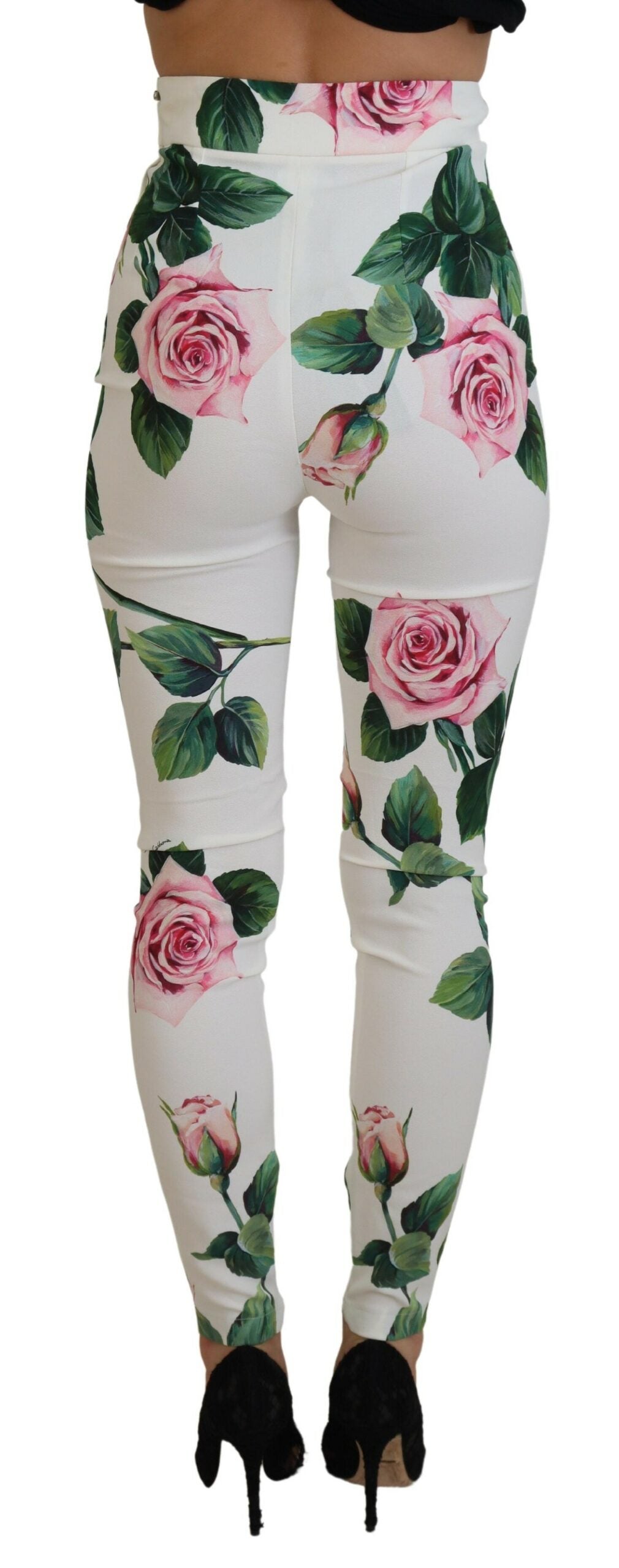 Dolce & Gabbana White Rose Print High Waist Pants