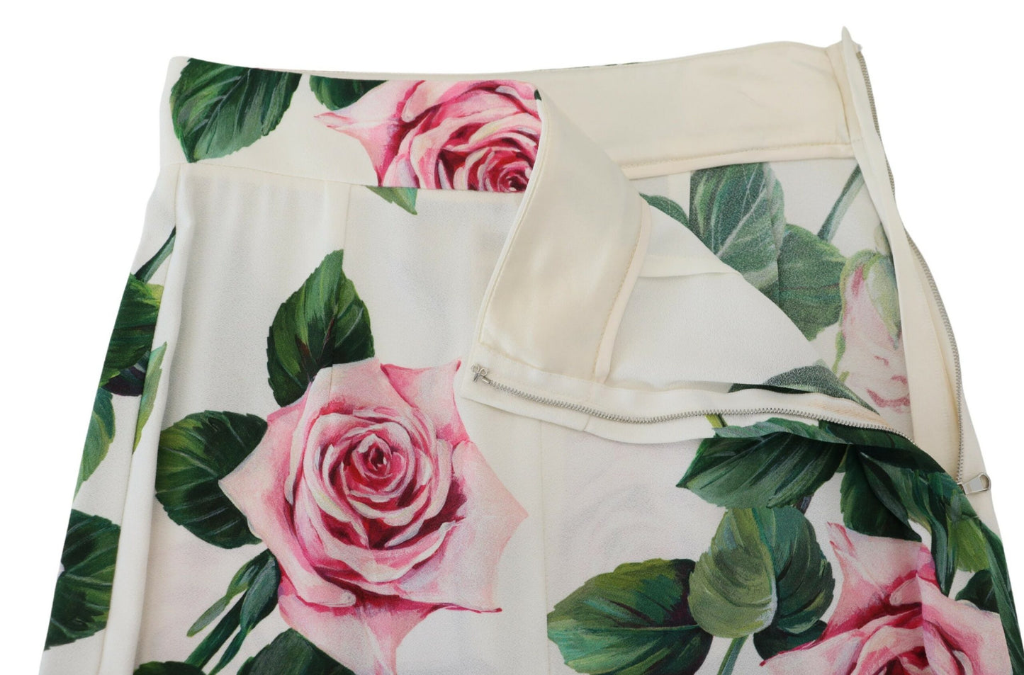 Dolce & Gabbana White Rose Print High Waist Pants