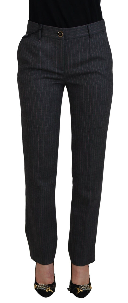 Dolce & Gabbana Gray Stripes Wool Tapered Women Pants