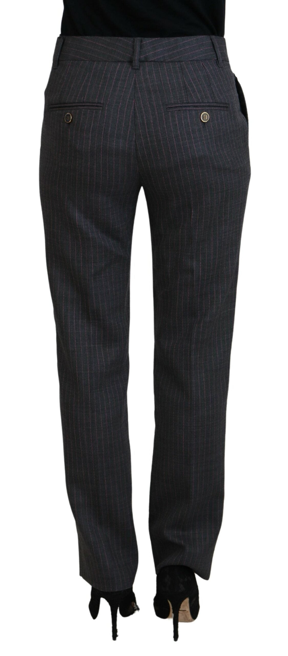 Dolce & Gabbana Gray Stripes Wool Tapered Women Pants