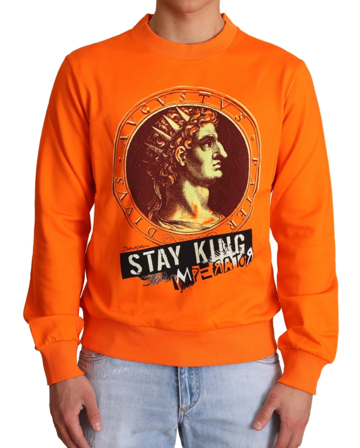 Dolce & Gabbana Orange King Ceasar Cotton Pullover Sweater