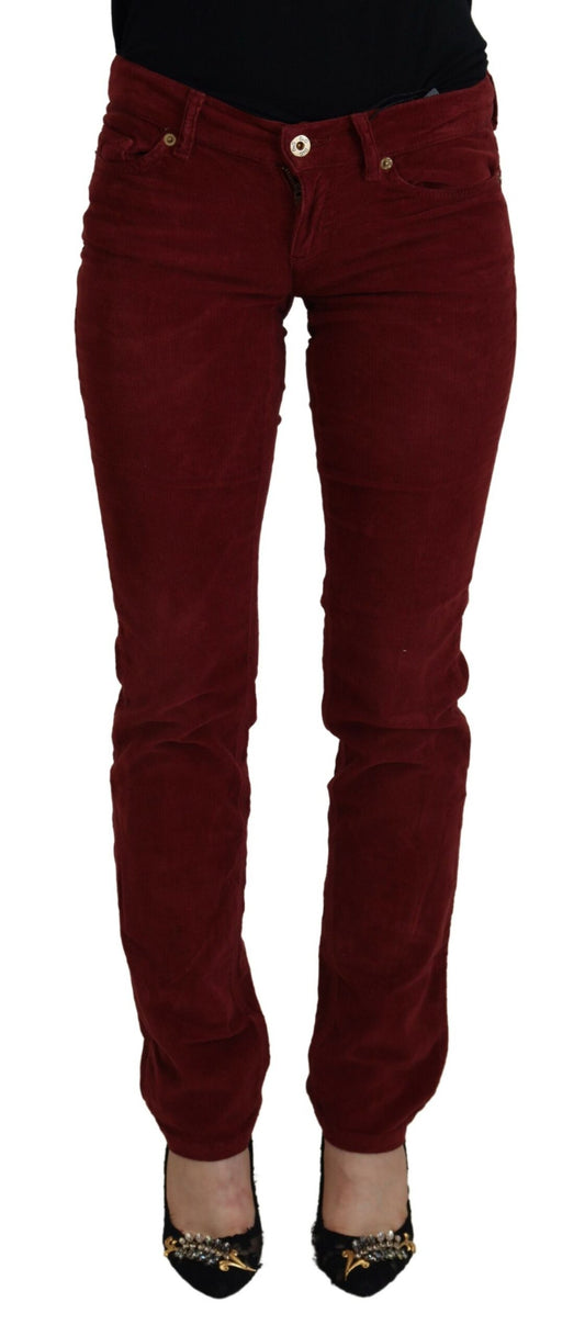 Dolce & Gabbana Maroon Corduroy Slim Fit Women Casual Pants