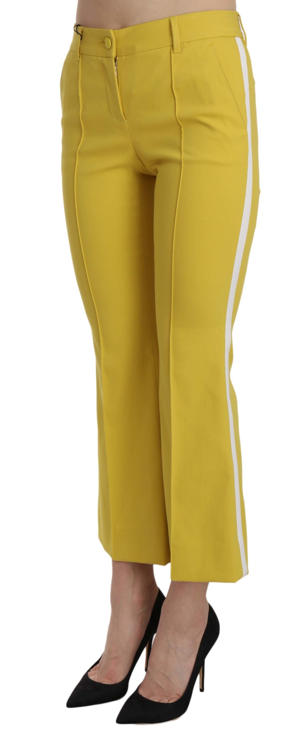 Dolce & Gabbana Yellow Flared Bootcut Capri Cotton Pants