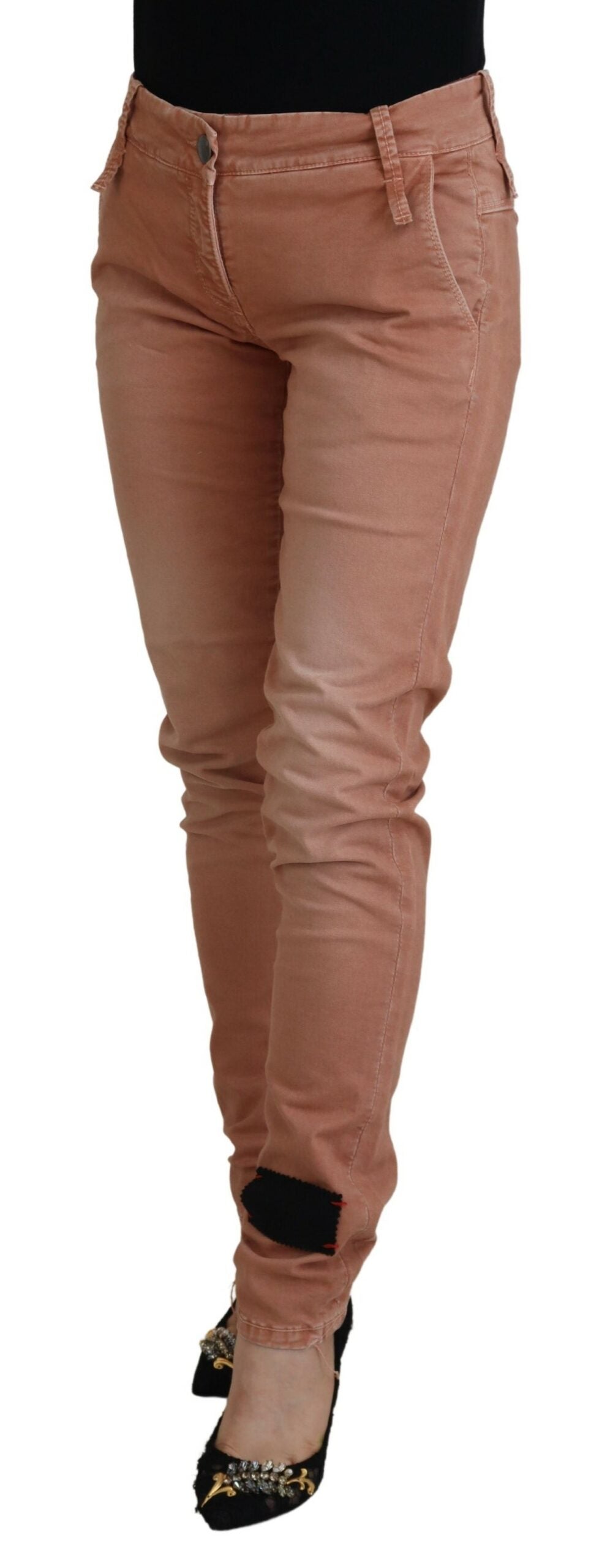 Acht Pink Mid Waist Slim Fit Women Casual Pants