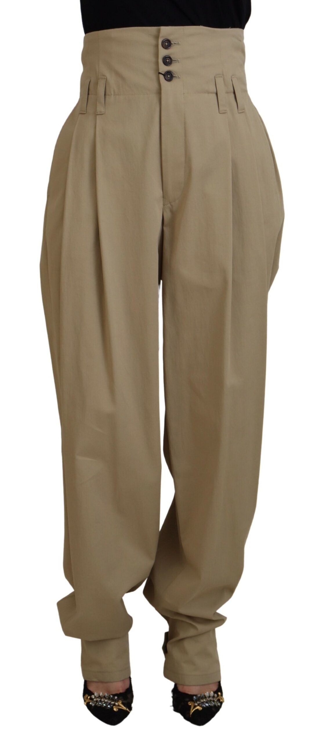 Dolce & Gabbana Brown Cotton High Waist Tapered Pants