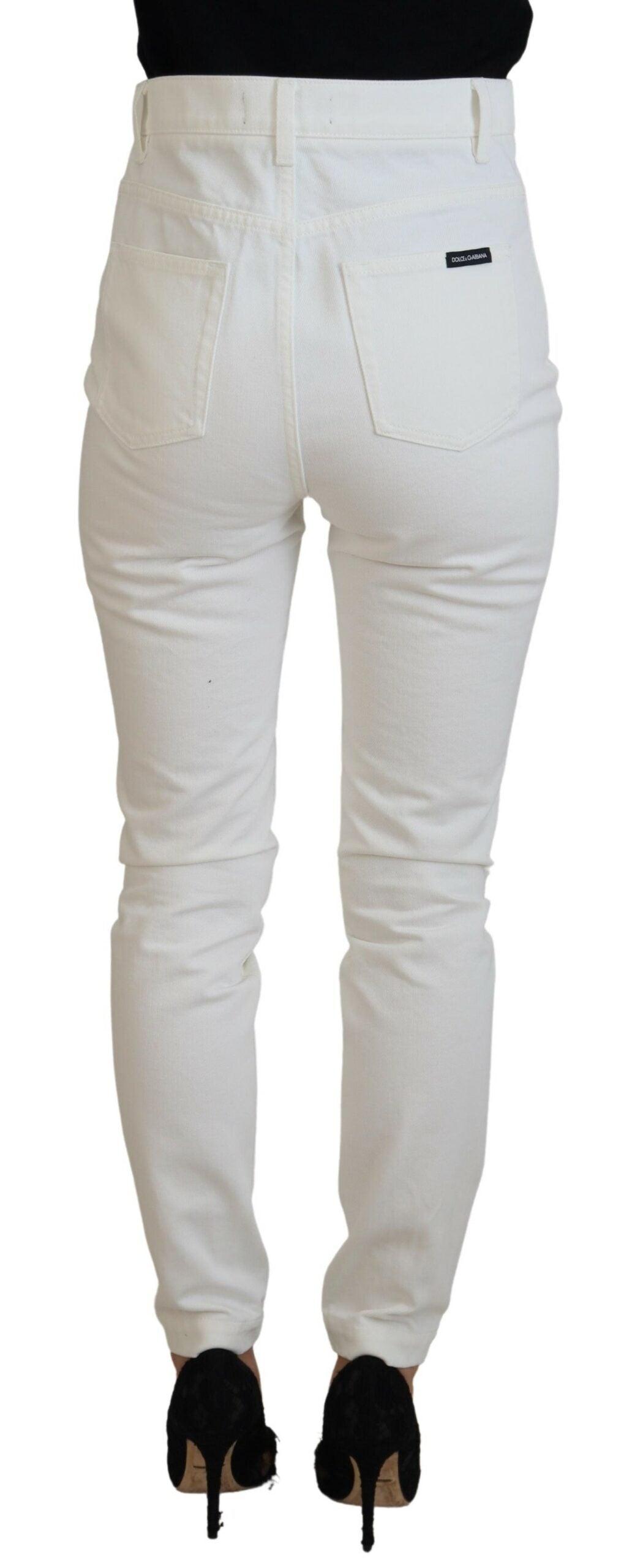 Dolce & Gabbana Off White High Waist Skinny Denim Cotton Jeans