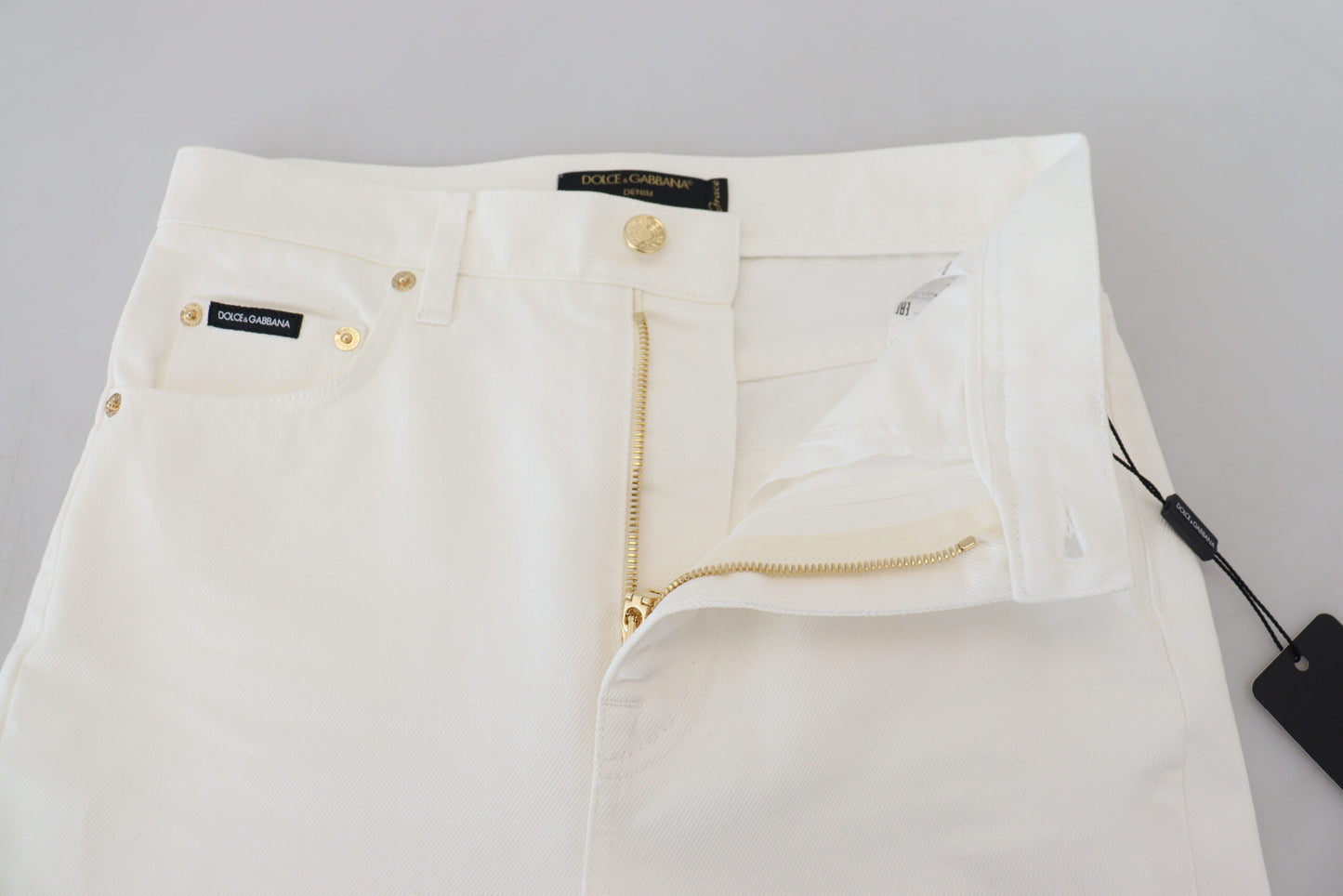 Dolce & Gabbana Off White High Waist Skinny Denim Cotton Jeans